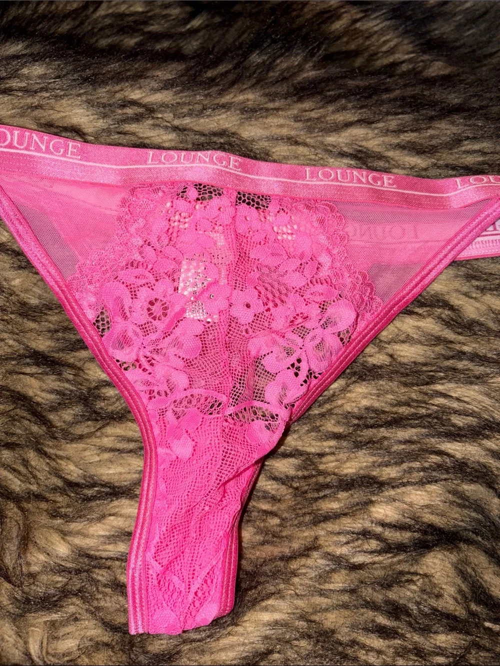 Lounge Pink Lace Thong With logo Waistband Size Large